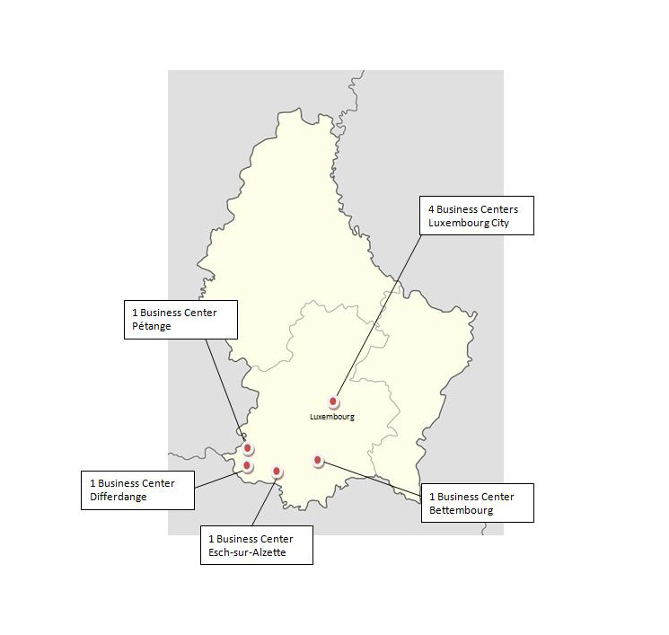 Carte Luxembourg Centres d'affaires